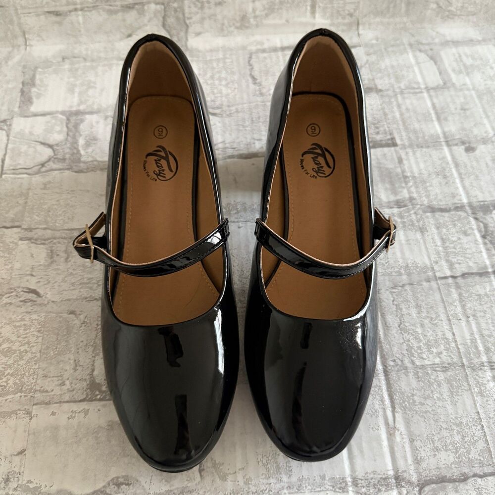 NWOB Trary Black Patent Leather Chunky Block Heel Round Toe Mary Jane Pumps Sz 9 - Picture 7 of 12